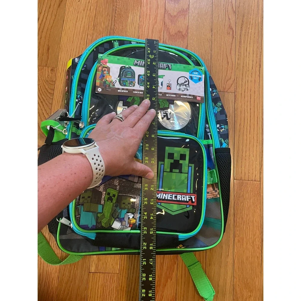 Minecraft 5 Piece Backpack Set with Headphones Lunch Bag Water Bottle Keychain